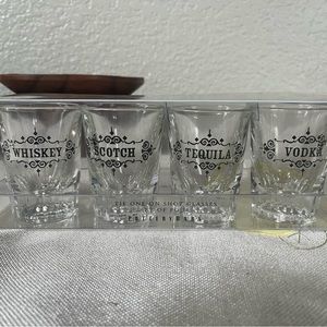 Pottery Barn TIE ONE ON 4 Piece Set Retired Shot Glasses-Never Used In Box
